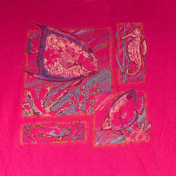 Vtg Jerzees Womens One Size Pink Sea Life Graphic T-Shirt Short Sleeve Dress - Picture 2 of 13